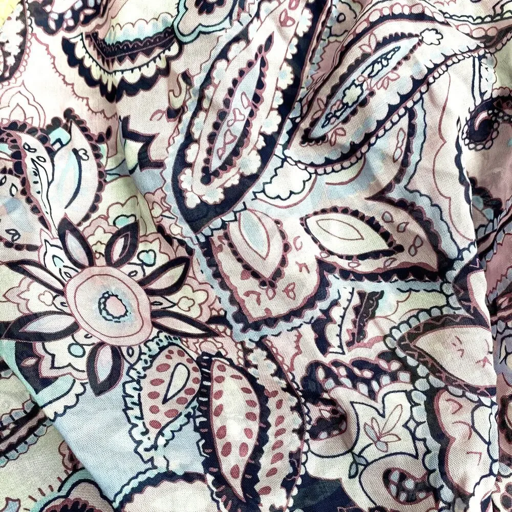 Cotton rayon blend scarf wrap shawl Boho pink & blue paisley preppy beachy chic